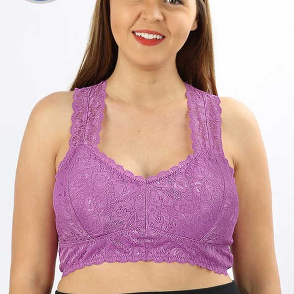 Plus Dk Plum Bralette Hourglass Back Lace w.Pads - Picture 3 of 4
